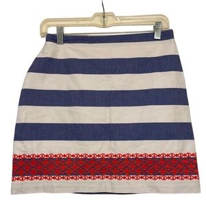 Vineyard Vines Women’s Navy and White Stripe Cotton Red embroidered Skirt-size 0